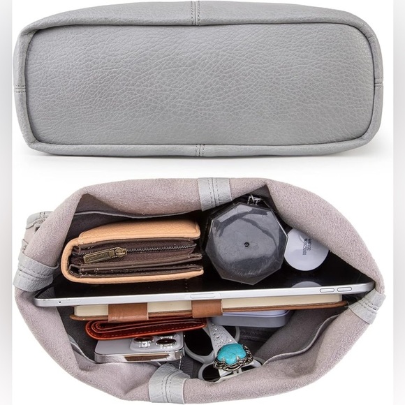 GRAY SUPER SOFT VEGAN LEATHER SHOULDER BAG AND COIN CLUTCH 2 PIECE… - Picture 5 of 6